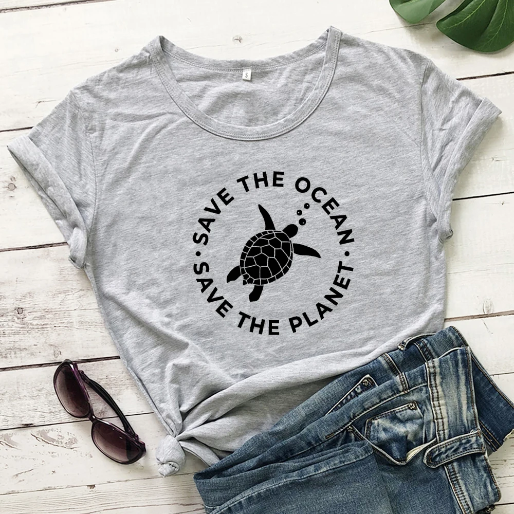 Футболка с принтом в виде черепахи Save The океана Save The Planet стильная женская футболка с графическим принтом и эко-принтом летняя хлопковая Футболка с круглым вырезом и лозунг tumblr