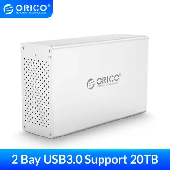 

ORICO 2 Bay USB 3.0 Hard Drive Enclosure Support 20TB 5Gbps 12V Power Adapter Aluminum HDD Docking Station for 3.5 inch HDD Case