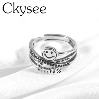

2020 News 100% 925-Sterling -Silver Simple Three-Layer Smiley Ring Adjustable Closed Ring For Woman Fashion Jewelry Gift
