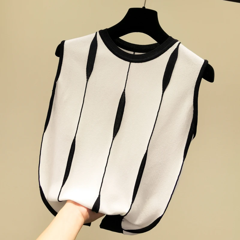 

New Striped Tank Tops Women Hit The Color 2020 Knitted Elasticity Summer Sleeveless Woman Clothes Womens Tops Blouses Haut Femme