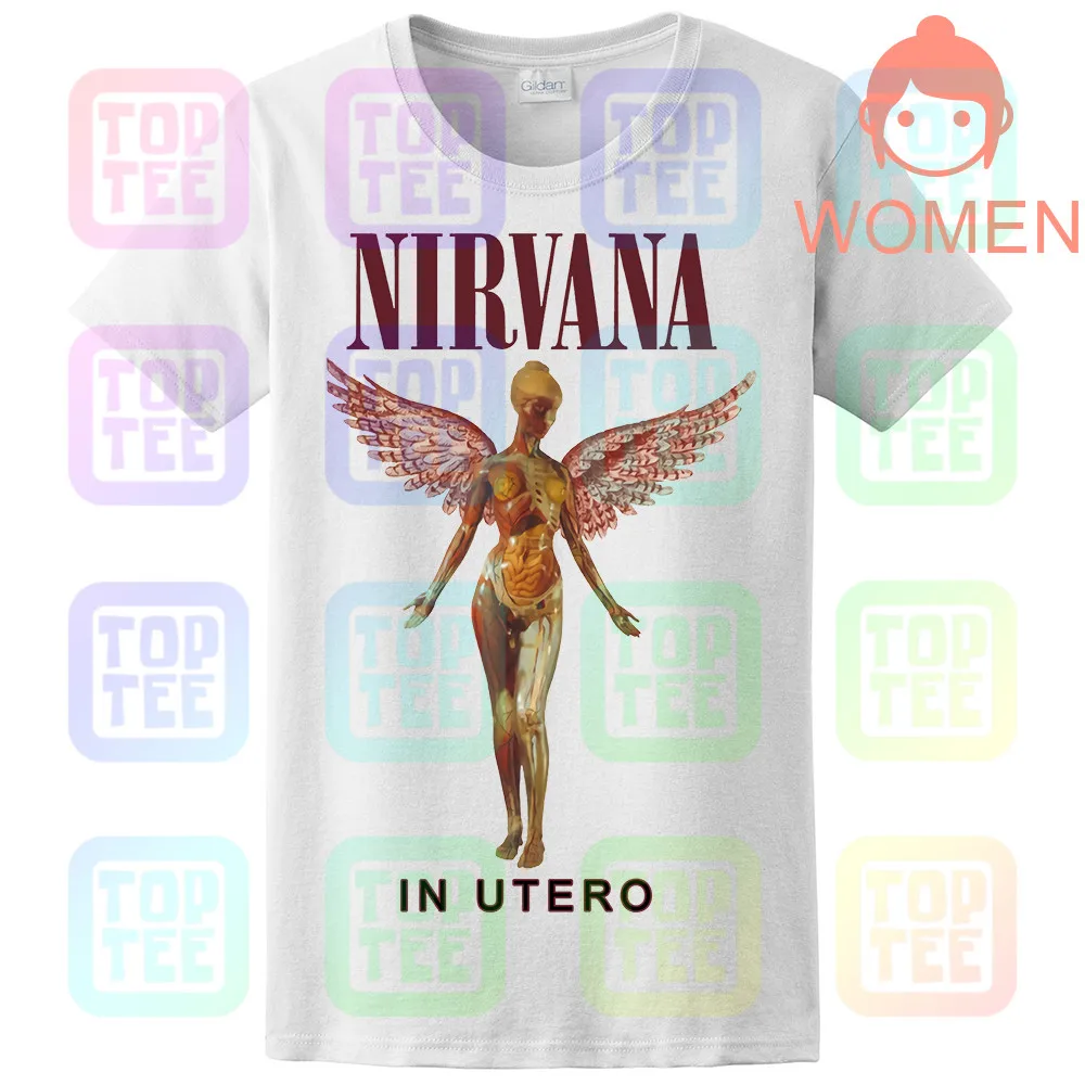 Футболка Nirvana-In Utero natur из хлопка Kurt Cobain - Цвет: WOMEN-WHITE