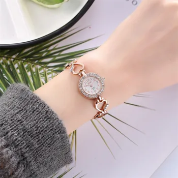 

Luxury watches for women Diamond Crystal Love Stainless Steel Band Quartz Wrist Watch Simple Newv Delicate Clock Female Watches