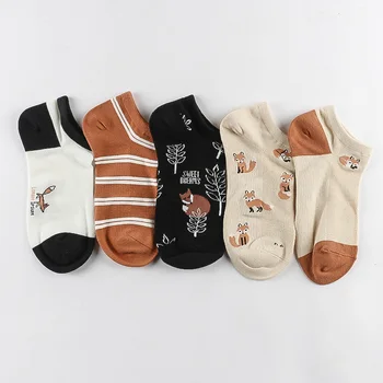 

5Pairs/Set Women Socks Fox Flamingo Cute Animals Cotton Short Socks Female Casual Funny Socks Spring Summer Sock Sokken