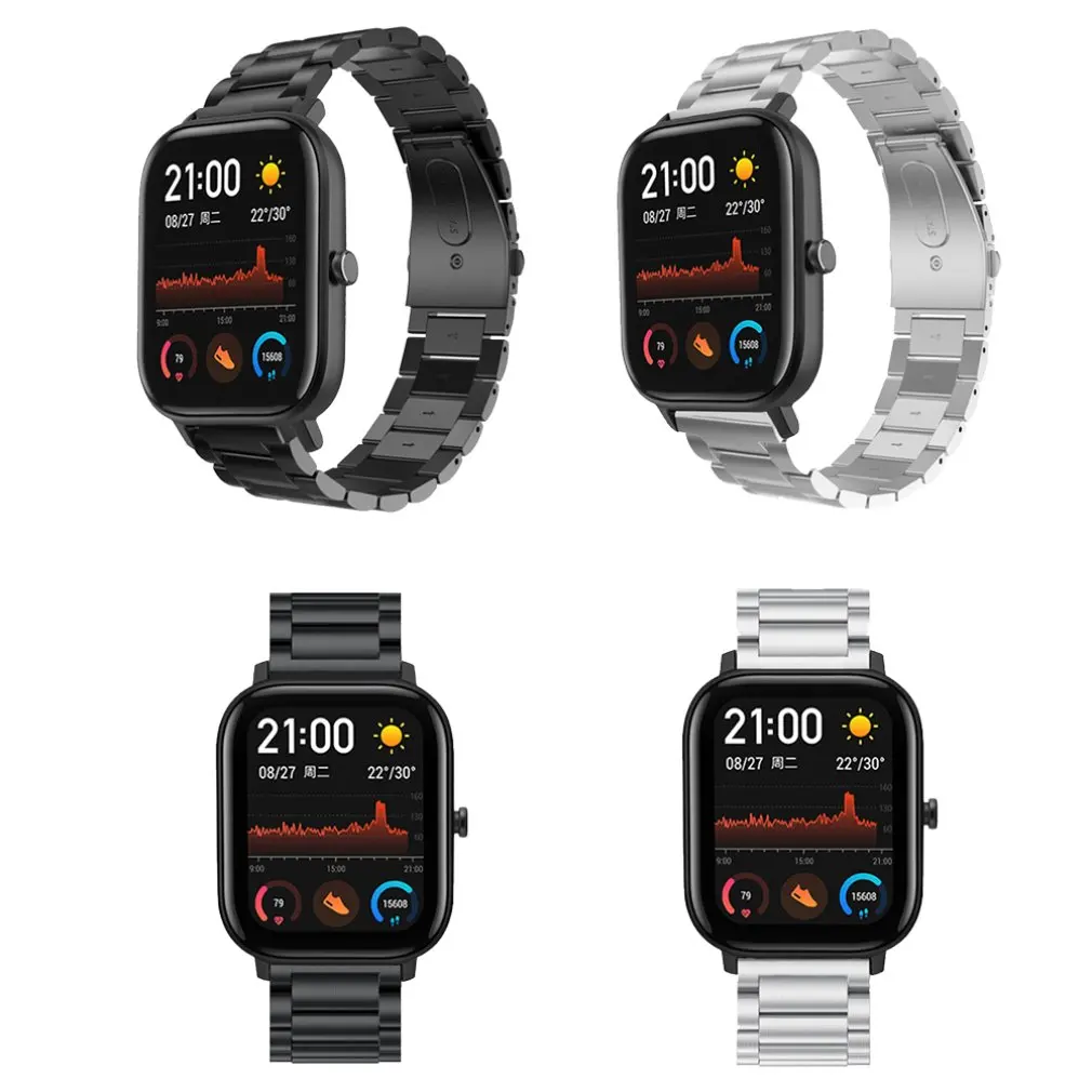 

Fashionable Personality Watchband Double Snap Three Beads Solid Steel Watch Strap For Amazfit Gts Watch Hot