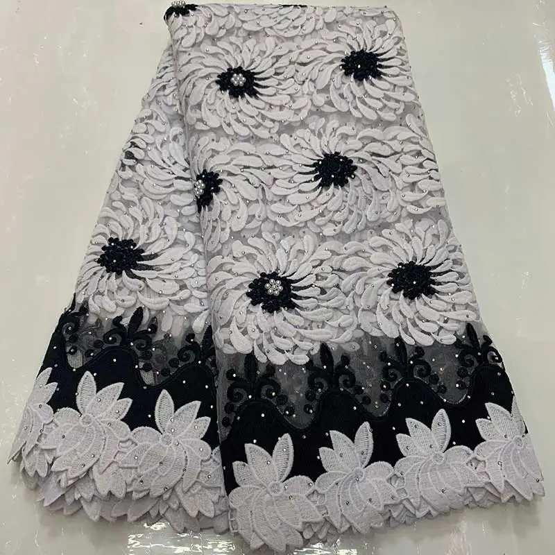 Вышитое французское клетчатое кружево, ткань последняя, нигерийская кружевная ткань высокого качества, свадебная африканская Кружевная Ткань 5 ярдов LJF02