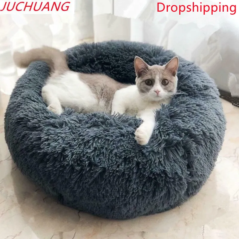 JUCHUANG-camas redondas para gatos, casa de felpa suave y larga, La mejor cama de perro para canasta para perros, productos para mascotas, cojín, manta de cama para gatos, sofá para dormir