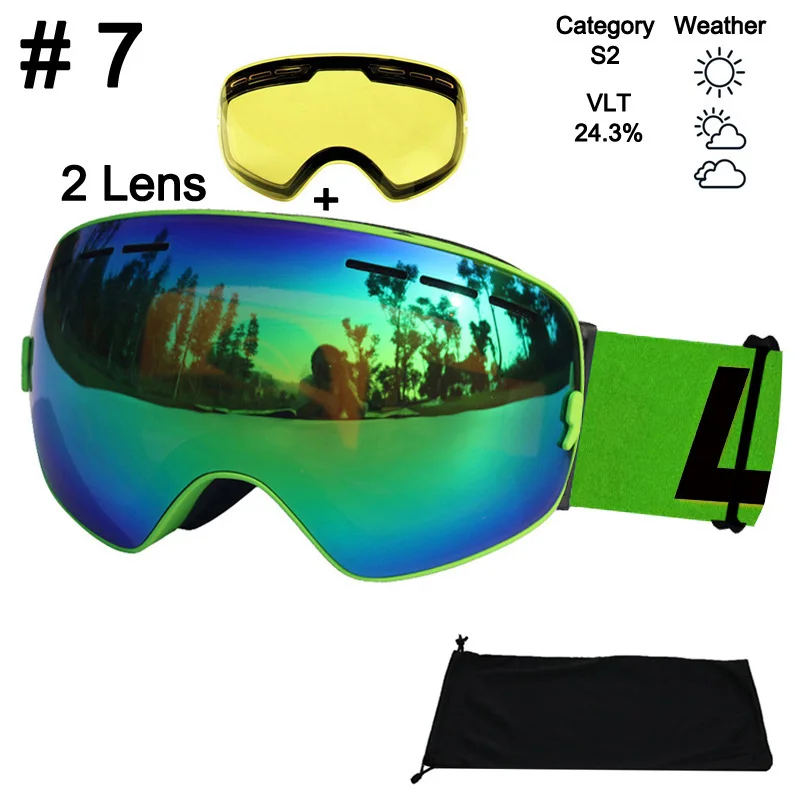 LOCLE лыжные очки UV400 противотуманные лыжные очки двойные линзы снежные Лыжные Сноуборд очки лыжные очки с линзой ночного видения - Цвет: Color 7 With Lens