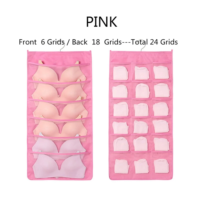 Pink 24 grid-1piece Подвесной Органайзер Ткань Оксфорд настенный шкаф Органайзер большой емкости двойной нижнее белье носки для хранения карманы шкафы сумка шкафчик Po - Цвет: Pink 24 grid-1piece