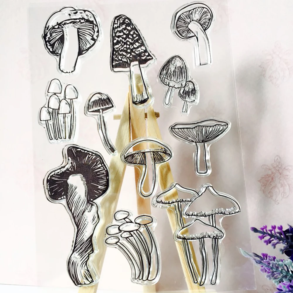 

Lychee Life Mushroom Pattern Clear Stamp Transparent Silicone Stamp Seal Sheet For DIY Scrapbooking Photo Album Decoration