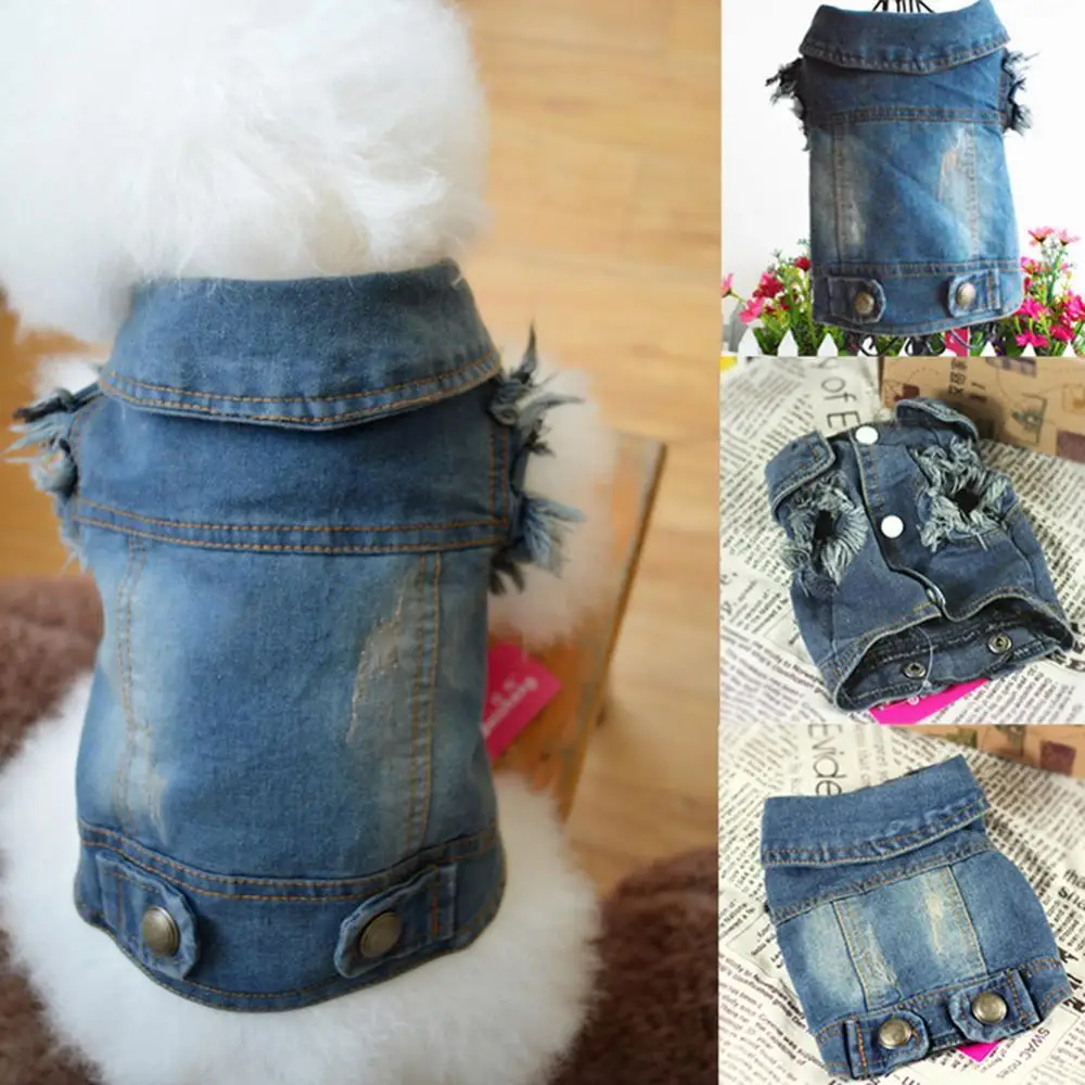 Denim Pet Dog Jacket Vest Jeans Coat Clothes Apparel For Small Pets Cats Puppy | Дом и сад