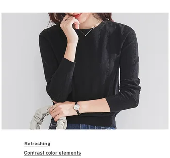 

2020 WOMEN NEW Autumn new solid color round neck vertical stripes hollow fashion loose bottoming sweater sweater