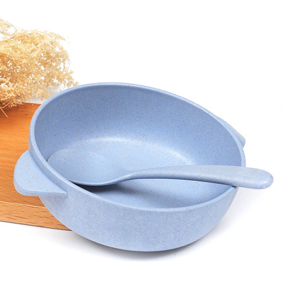 2 Pcs/Set Baby Feeding Food Tableware Wheat Kid Dishes Eco-Friendly Children Training Dinnerware Plate Bowl Spoon