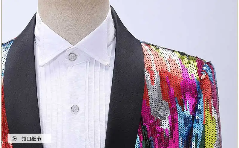 Shiny Rainbow Sequin Shawl Collar Suit Jacket Men Bling Glitter Nightclub Prom Blazer Jacket Male Stage Clothes for Singers 2XL 3