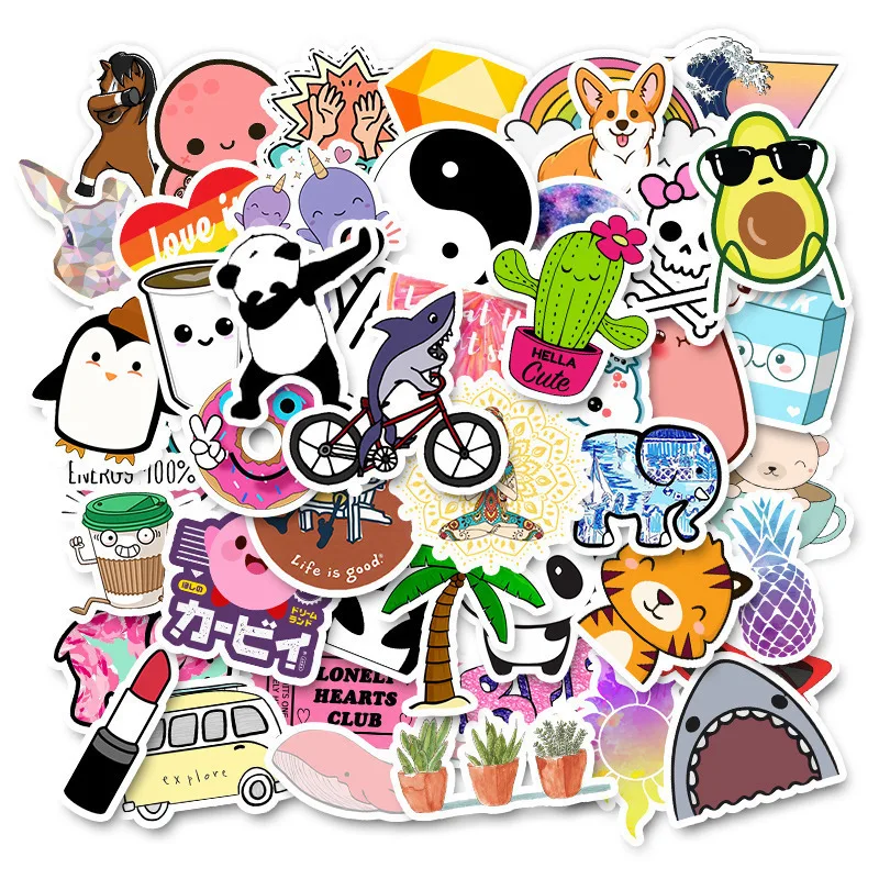 

50pcs Non-repetitive Waterproof Repeated Pasting Cute Cartoon Stickers Suitcase Guitar Skateboard Notebook Small Fresh Stickers