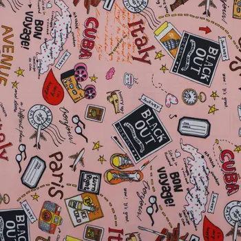 

1 yard Polyester/PVC coated Waterproof Fabric for bag, Travel on pink background (width=140cm)