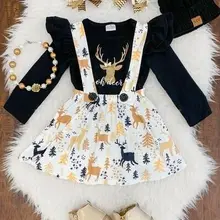 США, рождественские комплекты одежды для маленьких девочек, футболка+ длинные штаны, юбка