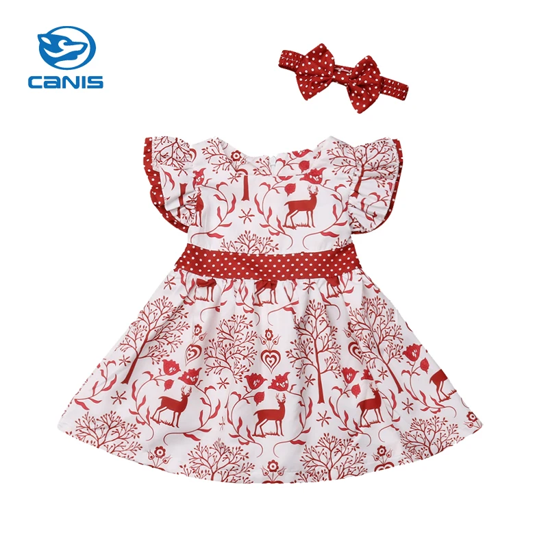 Emmababy Рождественская Пижама с Одежда для детей; малышей; девочек Олень бантом пышные вечерние торжественное платье