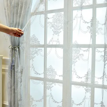 

European Style Curtains for Living Dining Room Bedroom Lace Gray Tulle Curtains Rustic Decorations for Home curtain Custom Made