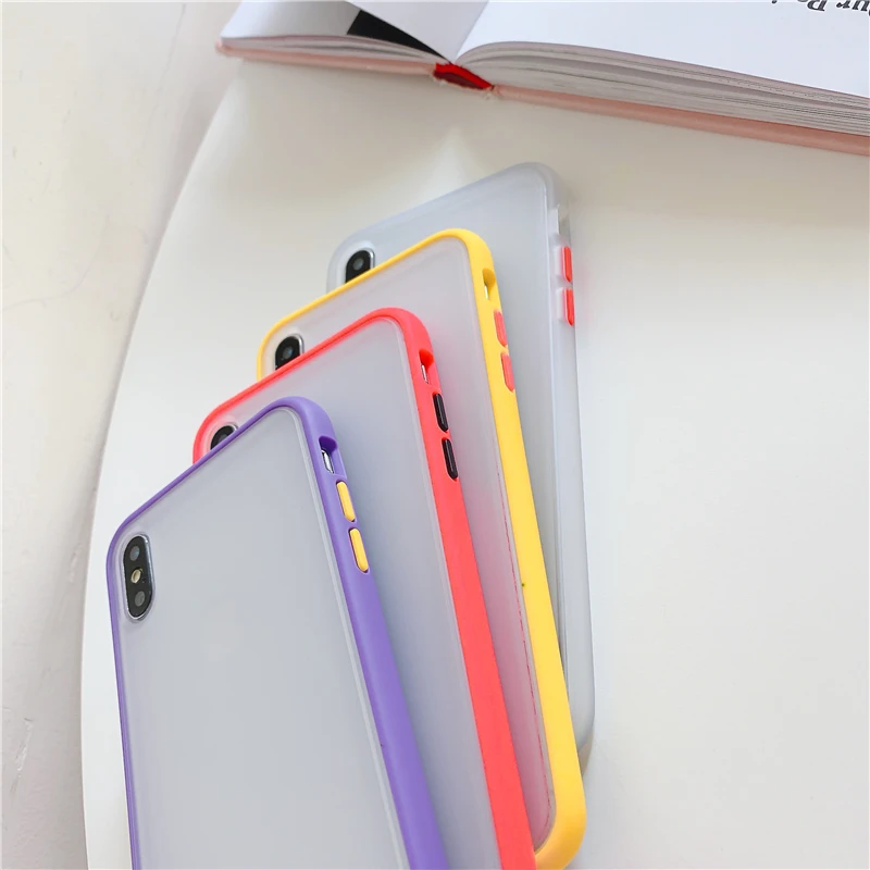 Ударопрочный цветной чехол для телефона для пар iphone 11 11Pro Max X XR XS Max 7 8 6 6s Plus простой прозрачный защитный чехол