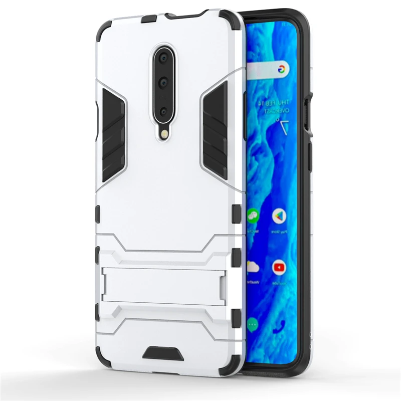 Silver Yuhashi Броня противоударный жесткий чехол-подставка для Oneplus 7 держатель задняя крышка для телефона чехол для Oneplus 7 бампер чехол Funda - Цвет: Silver