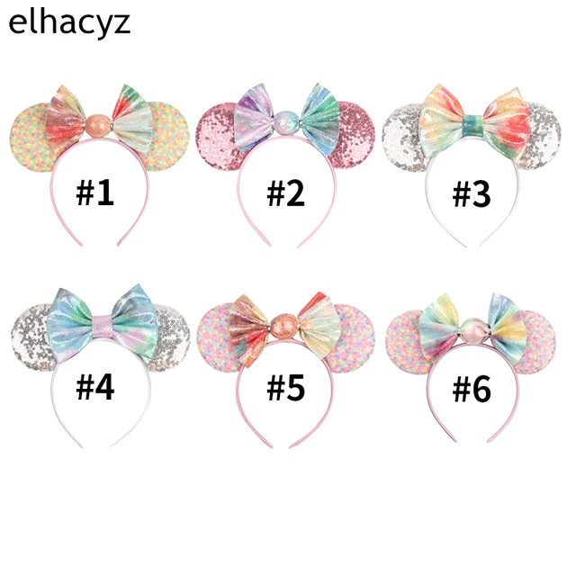 2024 Cute Candy Colors 4Inch Thicken Mouse Ears Headband For Girls Sequins  5 Bow Hairband DIY Festival Party Hair Accessories - AliExpress