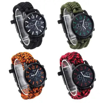 

5 in 1 Multifunctional Survival Watch Luminous Compass Umbrella Rope Watches Compass Survival Whistle Scraper Outdoor Tools New