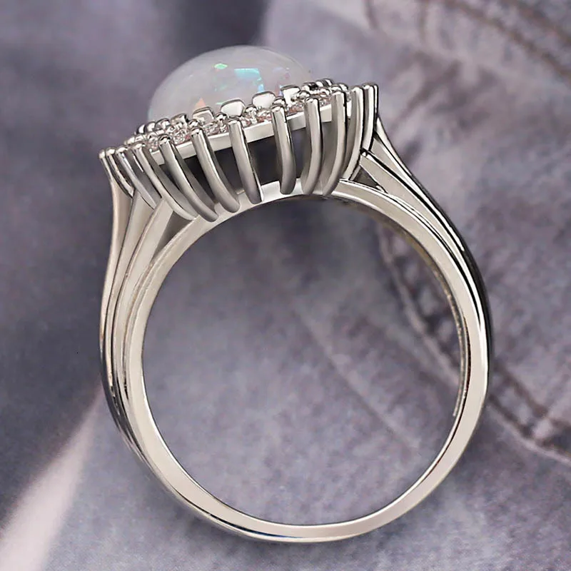 925 Sterling Silver Rings For Women With Oval Opal Gemstones Size 6-10 Women Fine Jewelry Party Gift silver rings silver ring gemstone ring