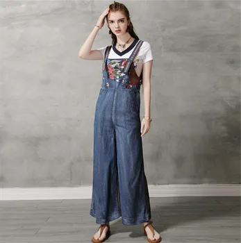 

Summer Women‘s Denim Jumpsuit 2020 Vintage Woman Bodysuit Cotton Embroidery Color Blocks Jumpsuits Overalls Femme