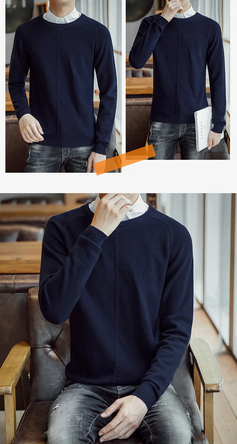 Men Sweater O-Neck Pullover For Male Cotton Long Sleeve Formal Sweater Casual Fashion Men Autumn Slim Pullovers New