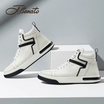 

J.benato Men shoes men's high-top shoes trend mid-top casual board shoes leather youth casual shoes