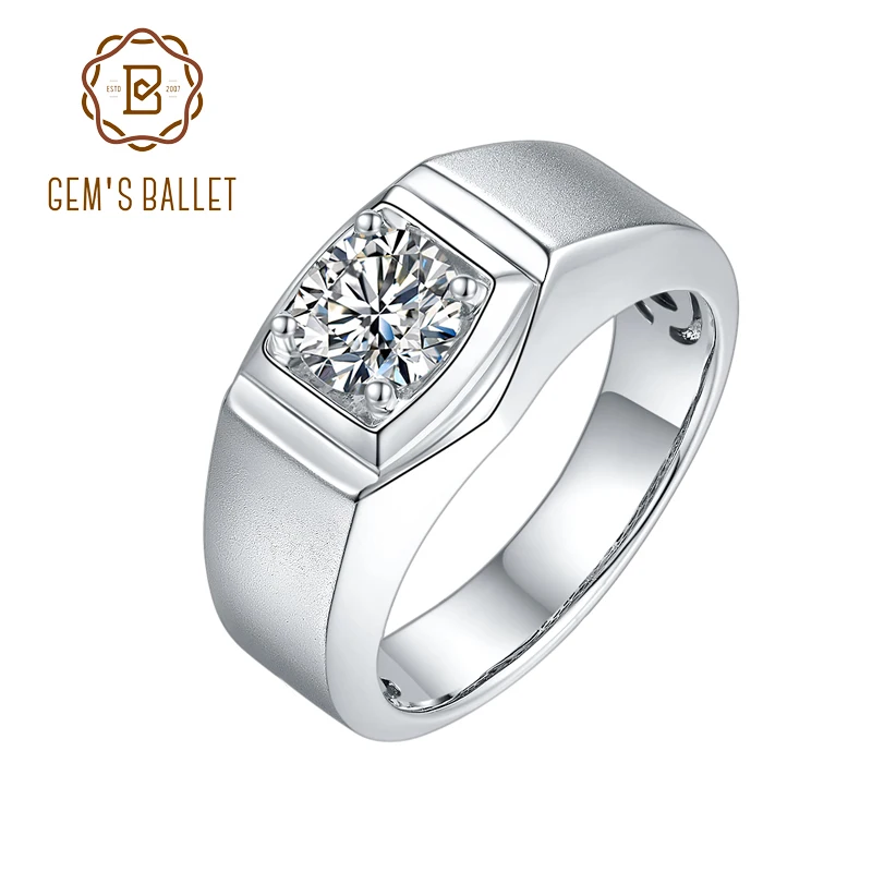 Кольцо GEM'S BALLLET 1Ct D Цвет 6 5 мм Moissanite Diamond мужское кольцо дизайнерское 925 пробы