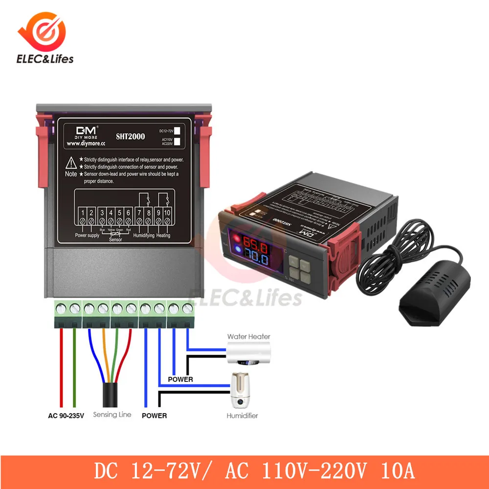 DC 12V 24V AC 110V 220V SHT2000 цифровой термостат Гигрометр Регулятор двойной светодиодный дисплей Температура регулятор влажности переключатель