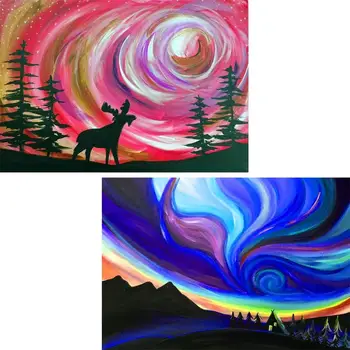 

full square drill diy diamond painting deer Abstract Aurora Landscape 5d embroidery mosaic cross stitch kits Red and Blue Polar