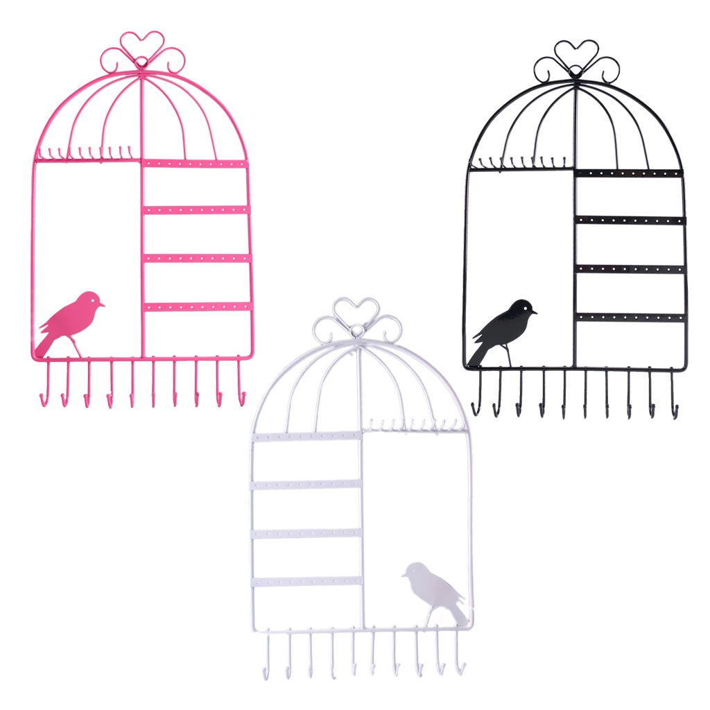 New Metal Birdcage Jewelry Holder Earring Display Hanger Necklace Organizer Hook