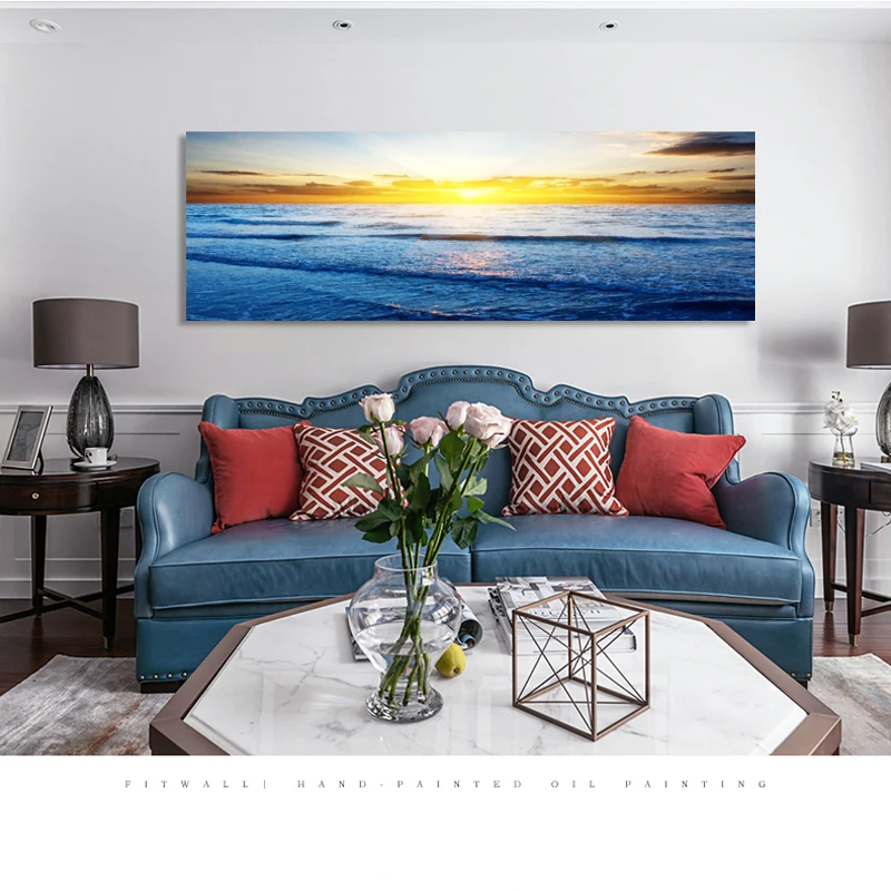 

Modern Seascape Posters and Prints Wall Art Canvas Painting Beautiful Sea Sunrise Decorative Picture for Living Room Home Decor