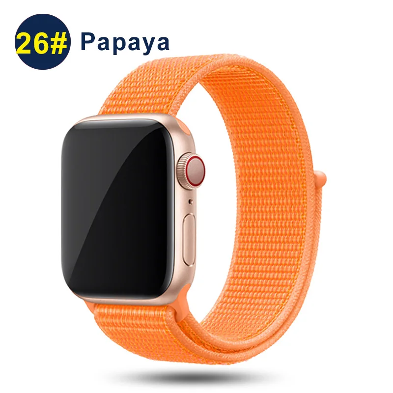 Ремешок UEBN для Apple Watch Series 5 4 3 band 44 мм/40 мм Спортивная петля для iwatch band 5 42 мм 38 мм ремешок браслет нейлоновый ремешок для часов - Цвет ремешка: Papaya