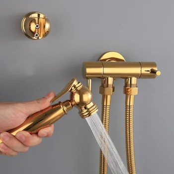 

Fine all-copper golden thickening angle valve lady washer gun pressurization easy cleaning flusher toilet partner faucet