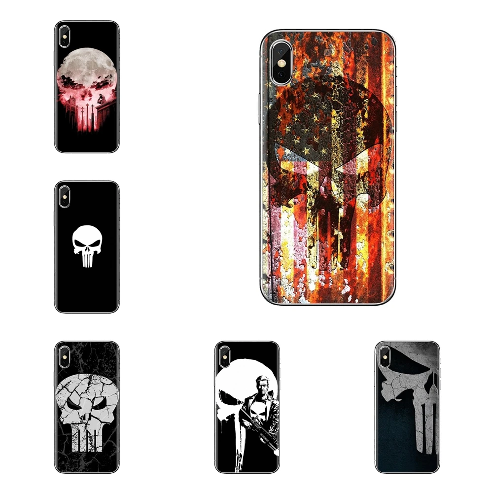 

For Samsung Galaxy S2 S3 S4 S5 MINI S6 S7 edge S8 S9 Plus Note 2 3 4 5 8 Coque Fundas Transparent TPU Housing the punisher skull
