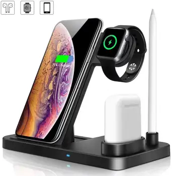 

4 In 1 10W Fast Wireless Charger Dock Station Stand Pen Holder Pad USB C Foldable for IPhone 11 Pro XS Max XR X 8 Apple Watch 5