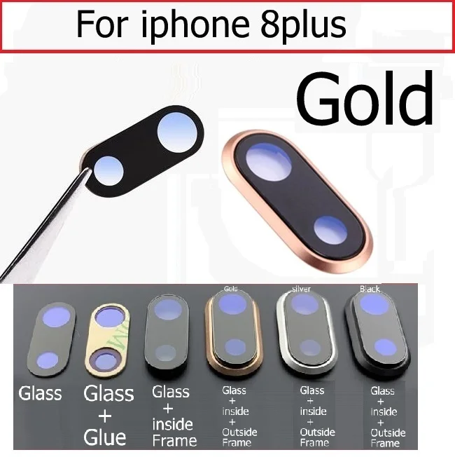 For iphone 8p Gold Задняя Задняя стеклянная крышка для объектива камеры с держателем рамы для iPhone 6 6S 7 8 Plus X Xr Xs Max объектив камеры+ детали рамы - Цвет: For iphone 8p Gold