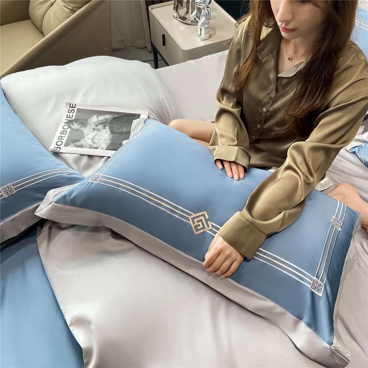 OLOEY Bedding set Egyptian cotton 100S Phnom Penh duvet cover flat sheet pillowcases Soft bed sets Embroidery