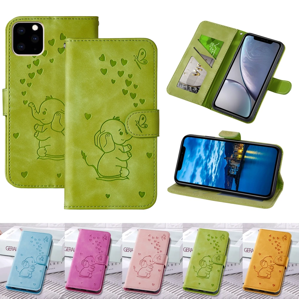 Кожаный чехол для iPhone 11 Pro Max Case Apple 5 5S SE Kawaii Elephant Flip Cover Coque X XR XS 6 6S 7 8 Plus|Чехлы-книжки|