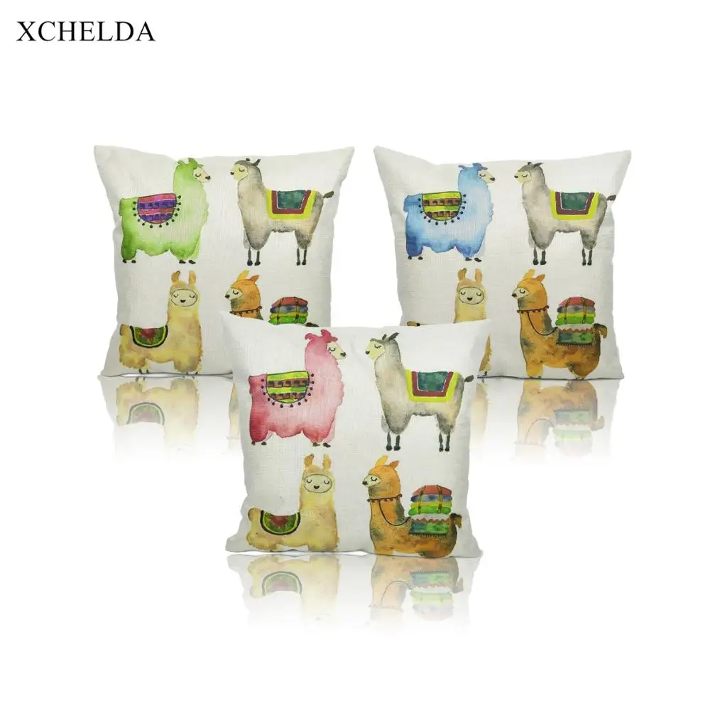 

Cartoon Alpaca Cushion Covers Cute Party Linen Square Pillow Case Sofa Decorative Cushion Cover For Home Office Decor 45x45cm