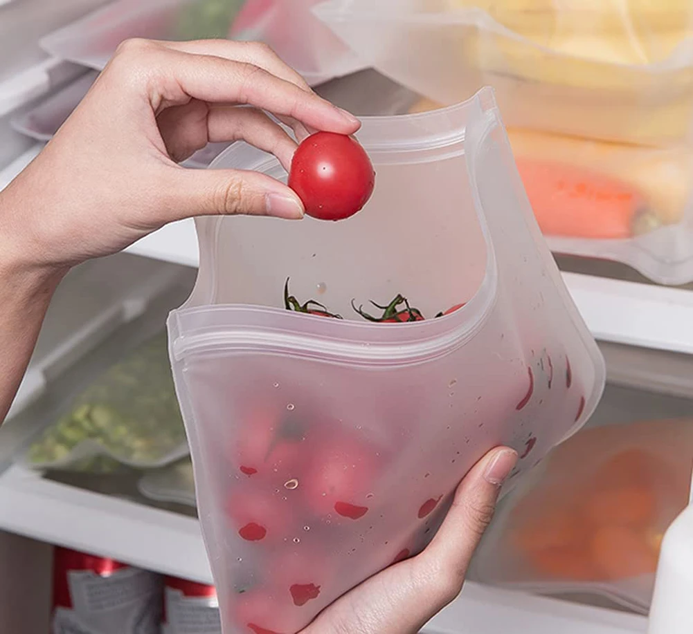 Food Storage Bags Silicone Reusable Stand Up Zip Shut Leakproof Containers Fresh Food Storage Fresh Wrap Ziplock