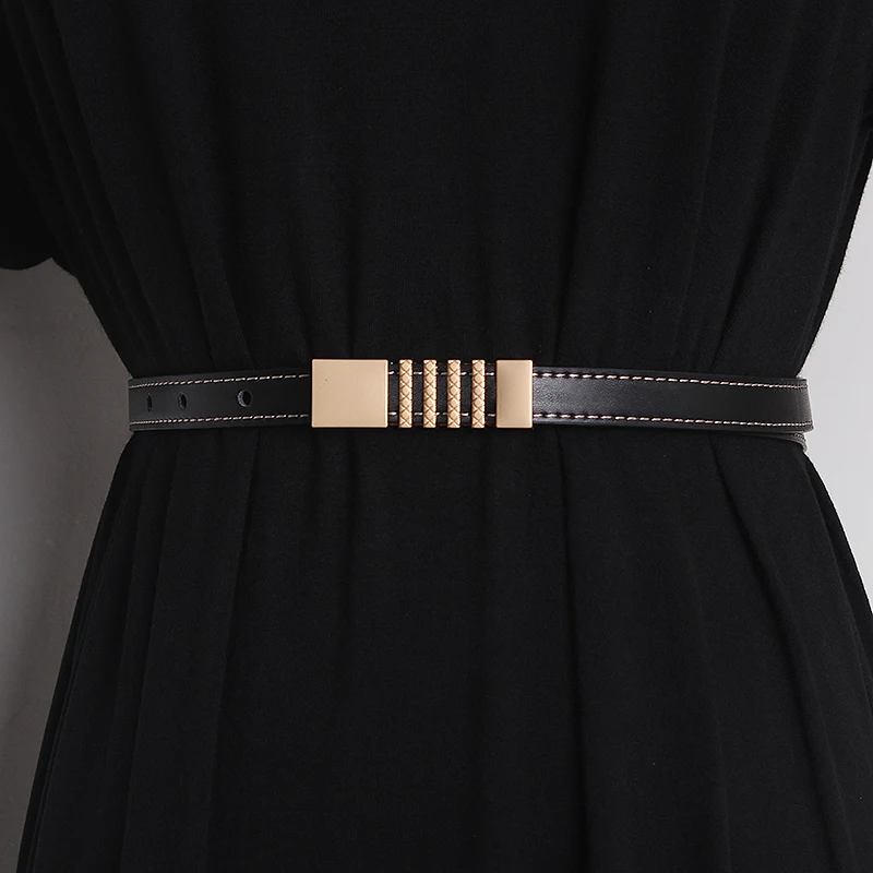 

Women's Runway Fashion Genuine Leather Cummerbunds Female Dress Corsets Waistband Belts Decoration Narrow Belt TB2064