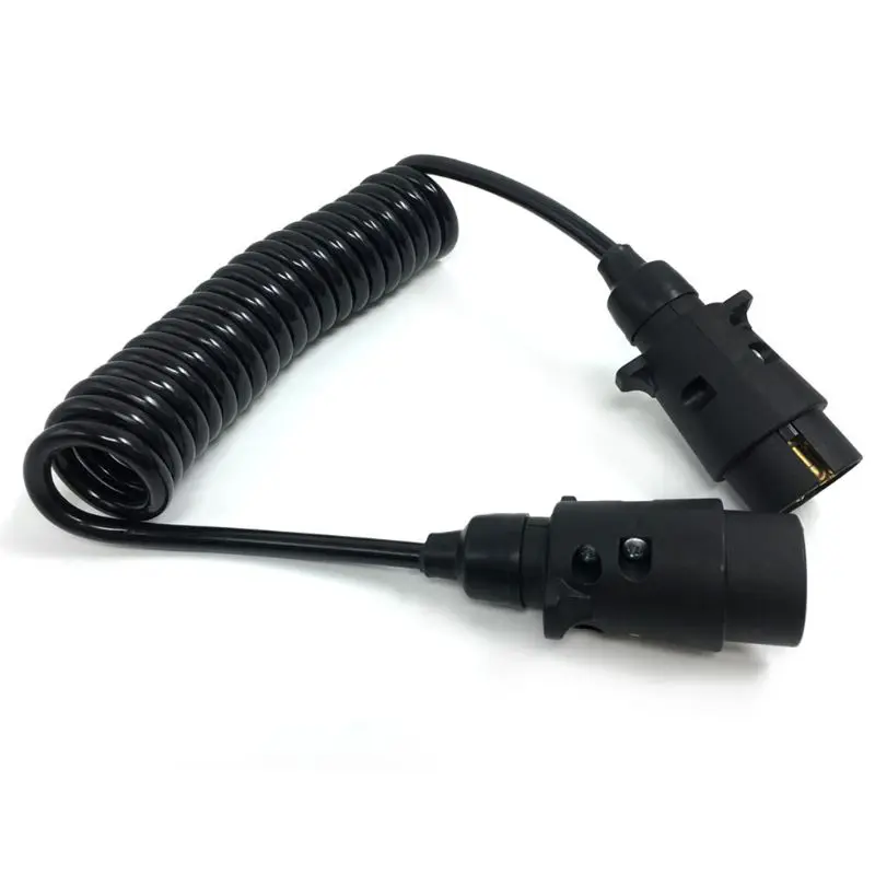 7 Pin Plastic Trailer Plug X2 w/curly extension Cable 1.5M Male to Male 12V Trailer Lighting Board Caravan