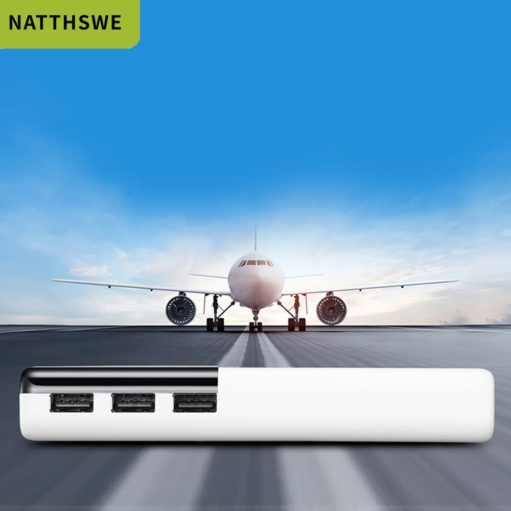 NATTHSWE 20000mAh Power Bank Fast Charge Powerbank 3 USB Port Poverbank Portable External Battery Charger for iphone