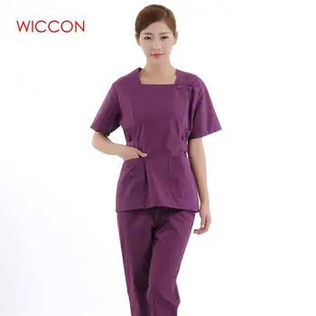 

2019 new short Sleeve Round neck women Medical Split suit Uniform Medical Lab Coat Hospital Doctor Slim coat+pants sets