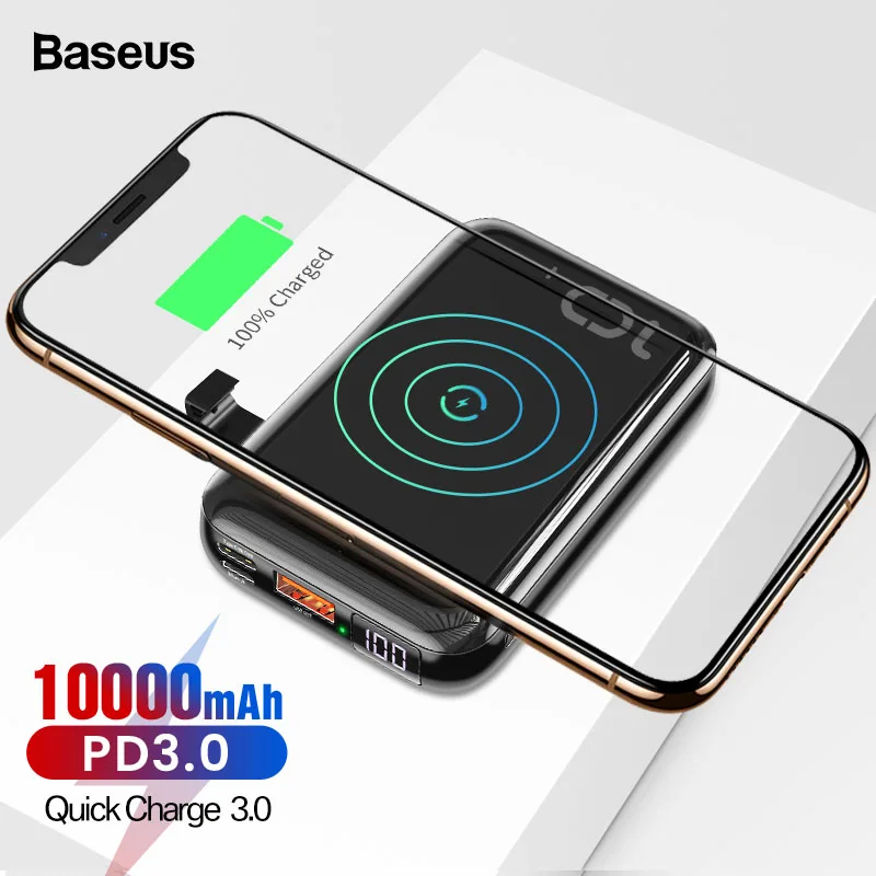 Skup Baseus 10000mAh PD szybkie ładowanie 3.0 mini powerbank przenośna bezprzewodowa ładowarka qi powerbank do iphone a 11 Xiaomi bateria zewnętrzna