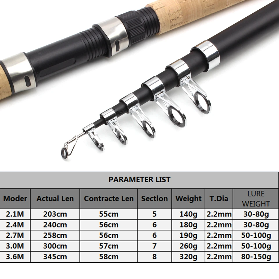1.8M 2.1M 2.4 M2.7M carbon telescopic fishing rod cork handle lure Trout  Spinning Rod Reel Combos Super hard long shot Trout Rod